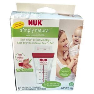 Brand New Nuk Simply Natural 6 Oz BPA Free Breast Milk Storage Bags 50 Ct